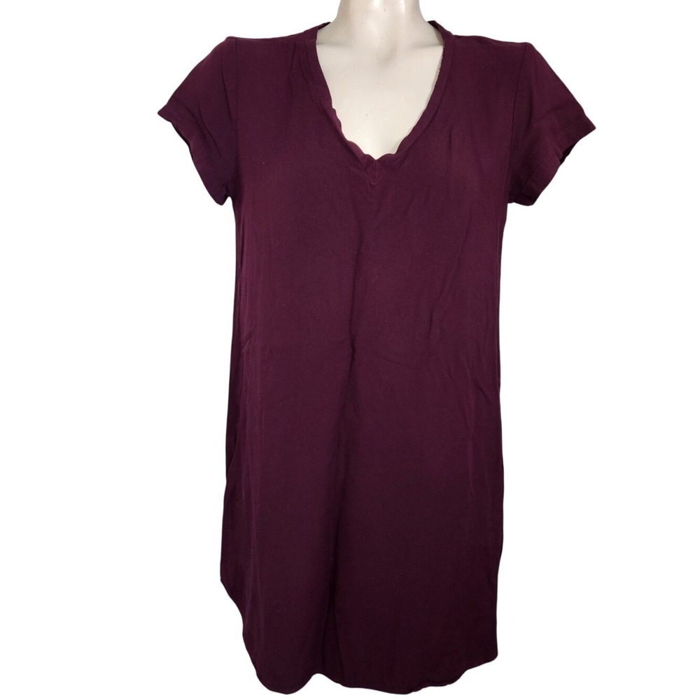 Cloth & Stone Burgundy V-Neck High-Low Shift Dress Womens S Short Sleeve Wine